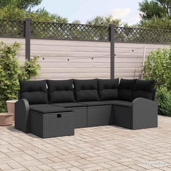 Ensemble de Canap�s avec coussin avec stockage Noir polyrotin