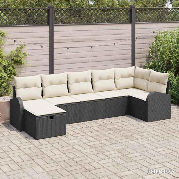 Ensemble de Canap�s avec coussin 7 pcs Noir et Cr�me polyrotin