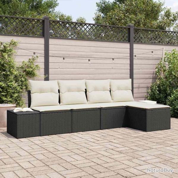 Ensemble de canap� de jardin 5 pcs Noir et Cr�me polyrotin