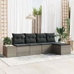 Ensemble de canap&eacute; de jardin avec coussin 5 pcs Gris polyrotin