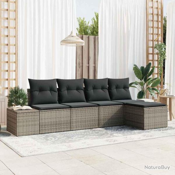Ensemble de canap� de jardin avec coussin 5 pcs Gris polyrotin
