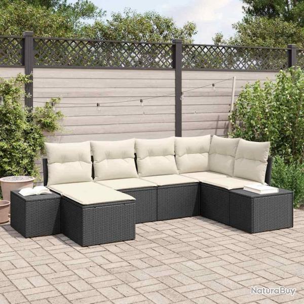Ensemble de canap� de jardin 6 pcs Noir et Cr�me polyrotin