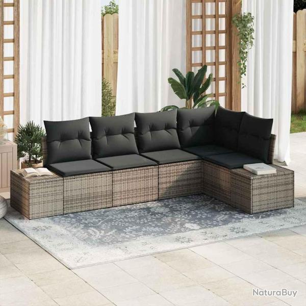Ensemble de canap� de jardin avec stockage 5 pcs Gris polyrotin