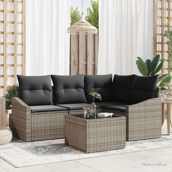 Ensemble de canap� de jardin 5 pcs Gris clair polyrotin