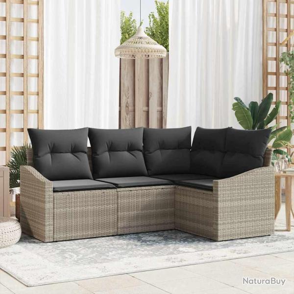 Ensemble de canap� de jardin 4 pcs Gris clair polyrotin