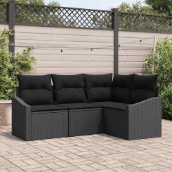 Ensemble de canap&eacute; de jardin avec coussin 4 pcs Noir polyrotin