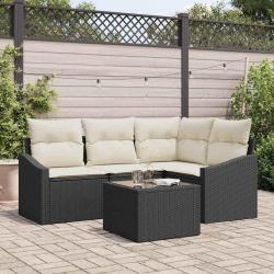 Ensemble de canap&eacute; de jardin 5 pcs Marron et Cr&egrave;me polyrotin