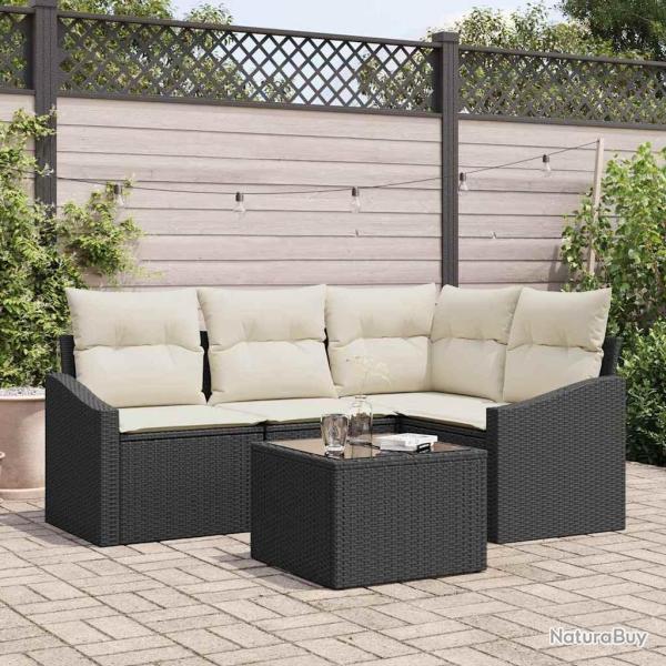 Ensemble de canap� de jardin 5 pcs Marron et Cr�me polyrotin