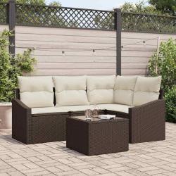 Ensemble de canap&eacute; de jardin 5 pcs Marron et Cr&egrave;me polyrotin