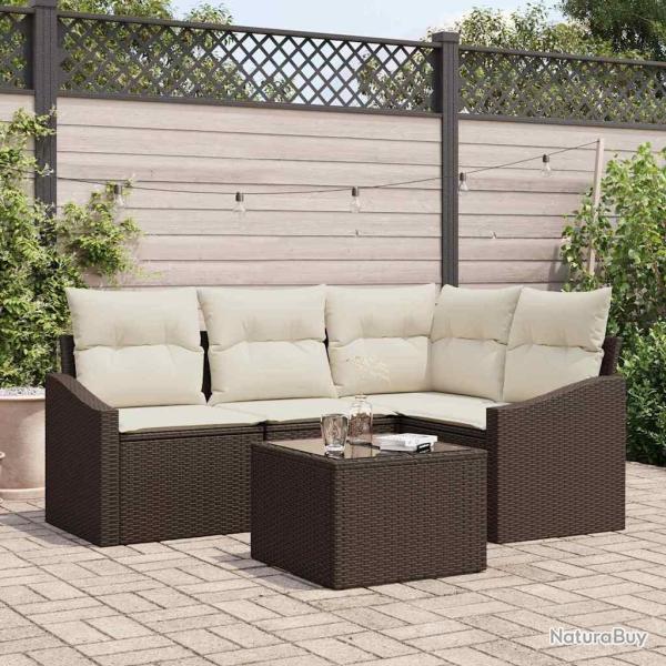 Ensemble de canap� de jardin 5 pcs Marron et Cr�me polyrotin