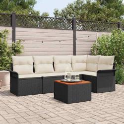 Ensemble de canap&eacute; de jardin 6 pcs Noir et Cr&egrave;me polyrotin