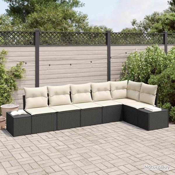 Ensemble de canap� de jardin 6 pcs Noir et Cr�me polyrotin