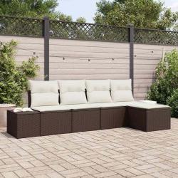 Ensemble de canap&eacute; de jardin 5 pcs Marron et Cr&egrave;me polyrotin