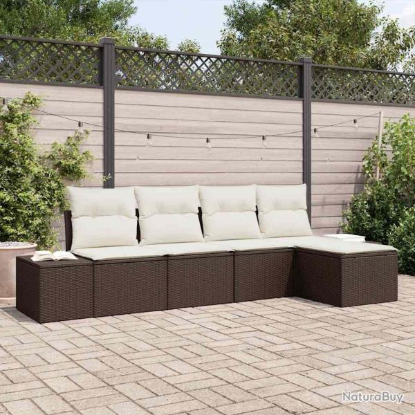 Ensemble de canap� de jardin 5 pcs Marron et Cr�me polyrotin