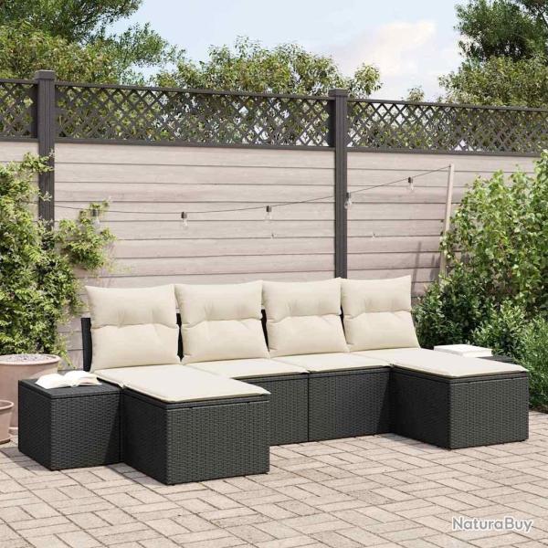 Ensemble de canap� de jardin 4 pcs Noir et Cr�me polyrotin