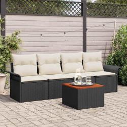 Ensemble de canap&eacute; de jardin 5 pcs Noir et Cr&egrave;me polyrotin