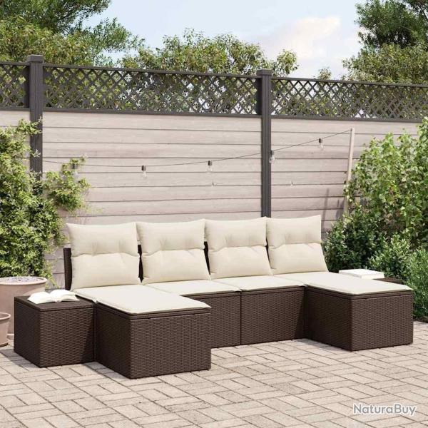 Ensemble de canap� de jardin 4 pcs Marron et Cr�me polyrotin