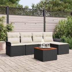 Ensemble de canap&eacute; de jardin 6 pcs Noir et Cr&egrave;me polyrotin