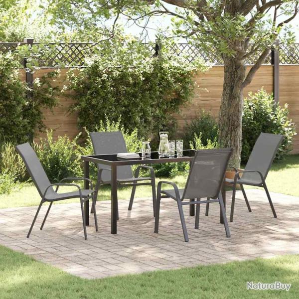 Ensemble de salle � manger pour jardin 5 pcs Gris et Noir