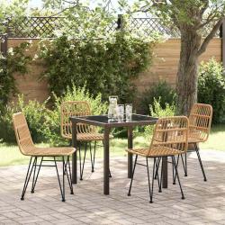 Ensemble de salle &agrave; manger pour jardin 5 pcs Marron