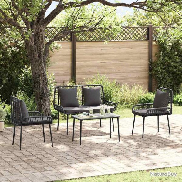 Ensemble de meubles de jardin 4 pcs Noir et Cr�me polyrotin