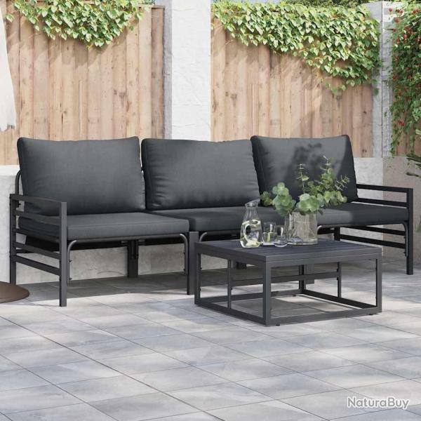 Ensemble de canap� de jardin avec coussin 3 pcs Noir Acier