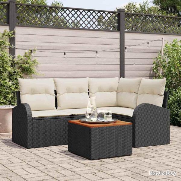 Ensemble de canap� de jardin 5 pcs Noir et Cr�me polyrotin