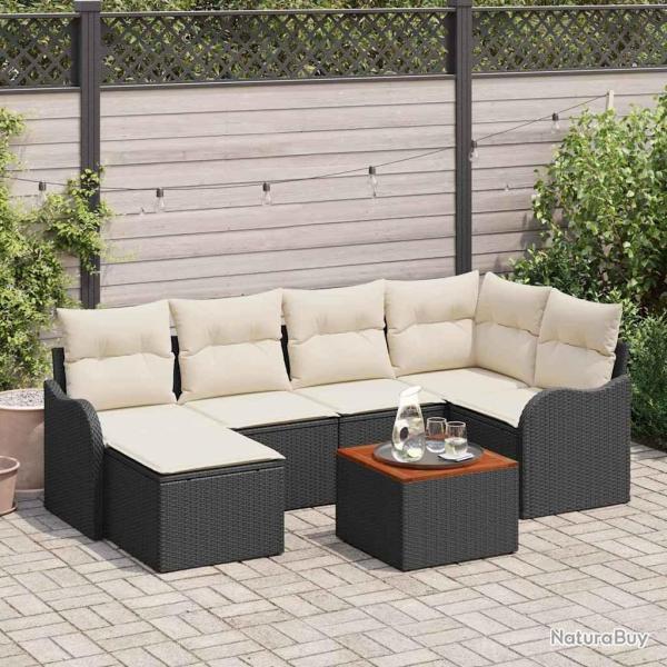 Ensemble de canap� de jardin 7 pcs Noir et Cr�me polyrotin