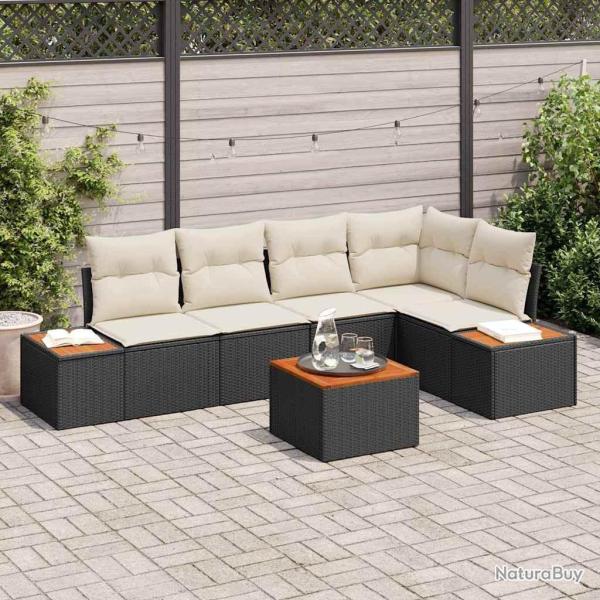 Ensemble de canap� de jardin 6 pcs Noir et cr�me Poly rotin