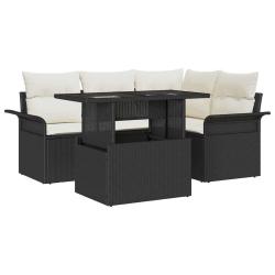 Ensemble de canap&eacute; de jardin avec coussin 5 pcs Noir Poly rotin
