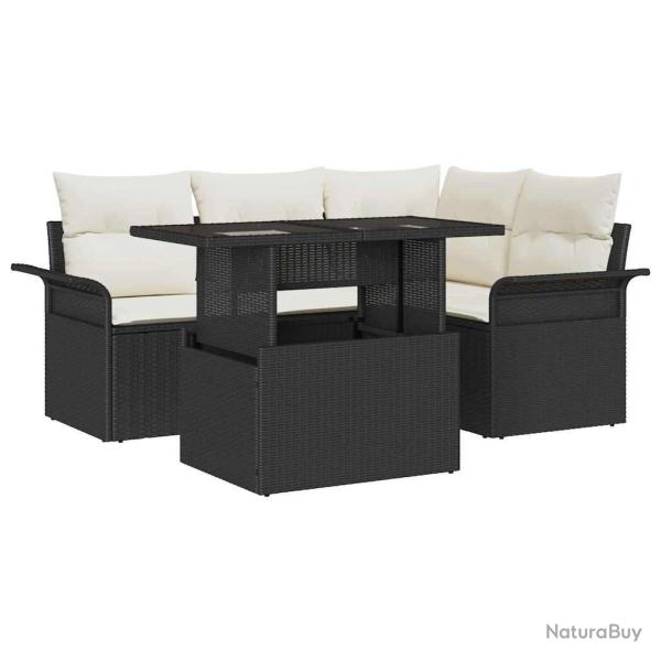 Ensemble de canap� de jardin avec coussin 5 pcs Noir Poly rotin