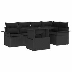 Ensemble de canap&eacute; de jardin 6 pcs Noir Poly Rattan