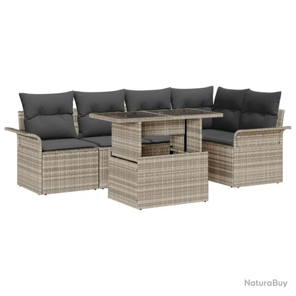 Ensemble de canap� de jardin 6 pcs Gris clair Poly rotin