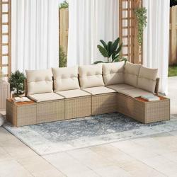 Ensemble de canap&eacute; de jardin 5 pcs beige et cr&egrave;me Poly rotin