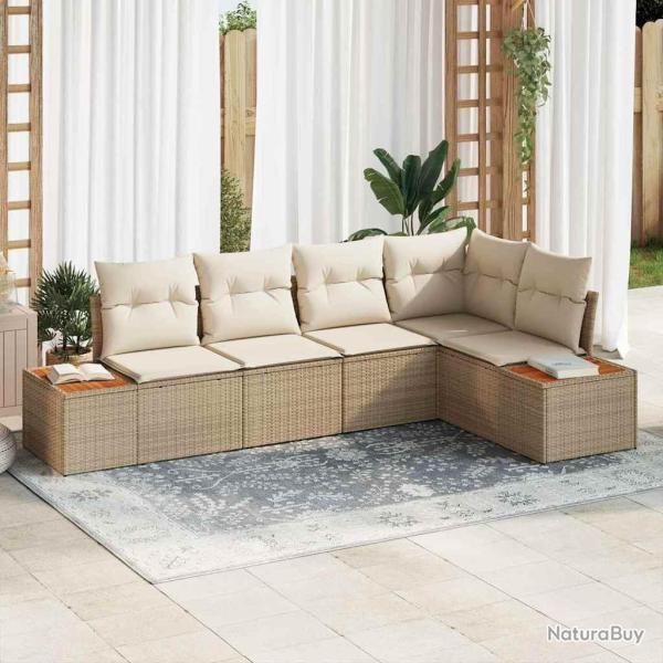 Ensemble de canap� de jardin 5 pcs beige et cr�me Poly rotin