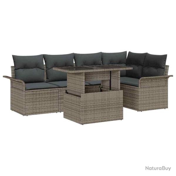 Ensemble de canap� de jardin 6 pcs Gris Poly Rattan