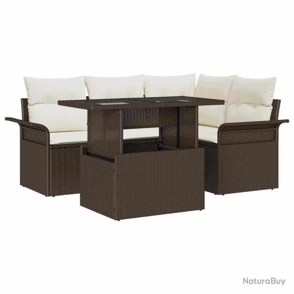 Ensemble de canap� de jardin 5 pcs Marron Poly rotin