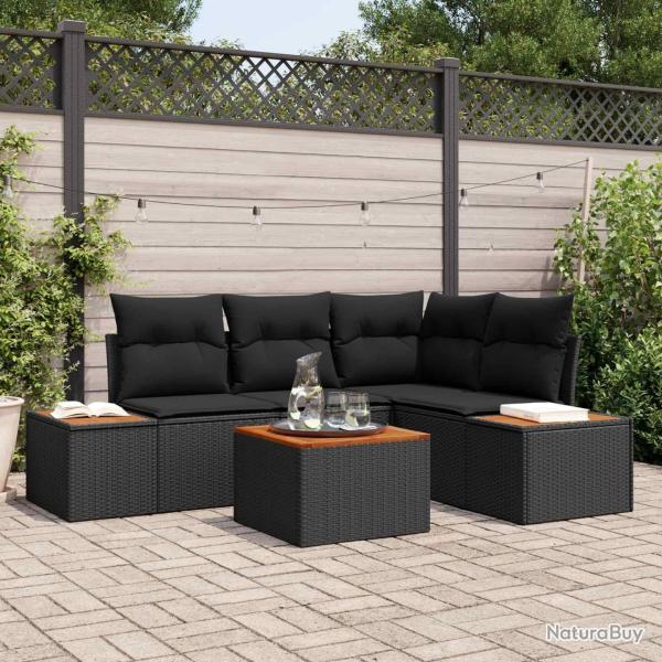 Ensemble de canap� de jardin avec coussin 4 pcs Noir Polyrotin