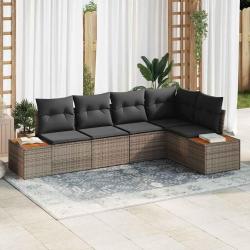Ensemble de canap&eacute; de jardin avec coussin 5 pcs Gris Poly rotin