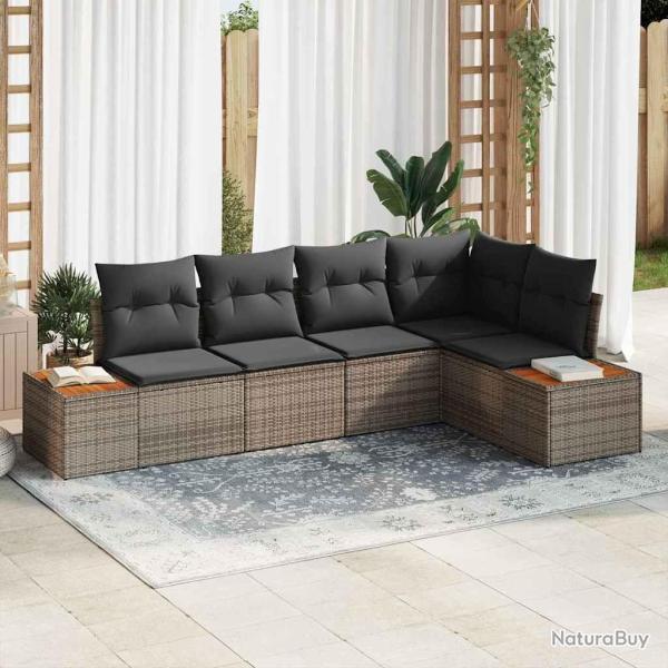 Ensemble de canap� de jardin avec coussin 5 pcs Gris Poly rotin
