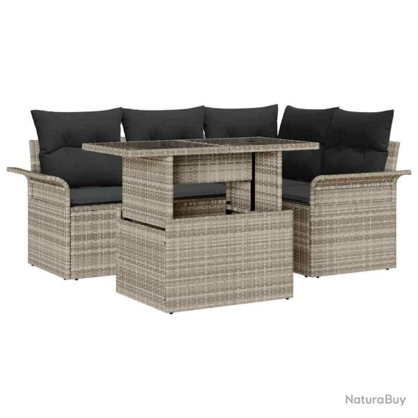Ensemble de canap� de jardin 5 pcs Gris clair Poly rotin