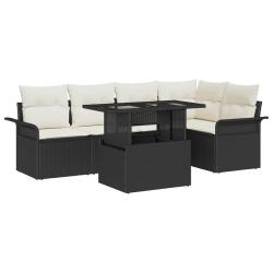 Ensemble de canap&eacute; de jardin avec coussin 6 pcs Noir Poly rotin