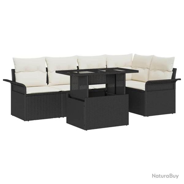 Ensemble de canap� de jardin avec coussin 6 pcs Noir Poly rotin