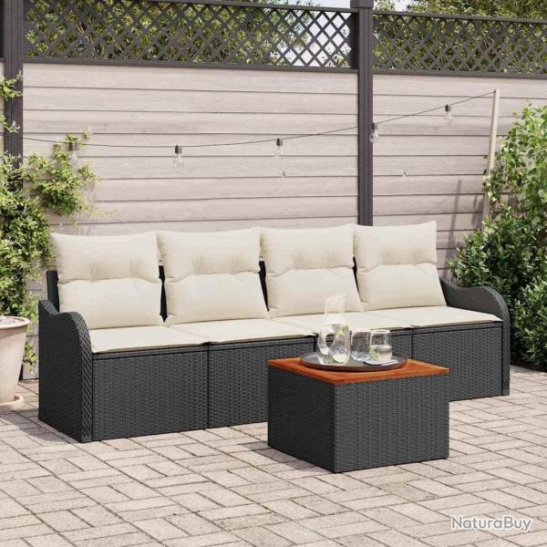 Ensemble de canap� de jardin 5 pcs Noir et Cr�me polyrotin