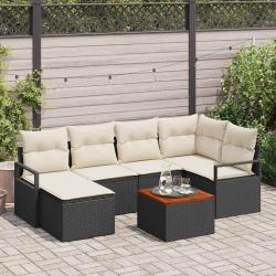 Ensemble de canap&eacute; de jardin 7 pcs Noir et Cr&egrave;me polyrotin