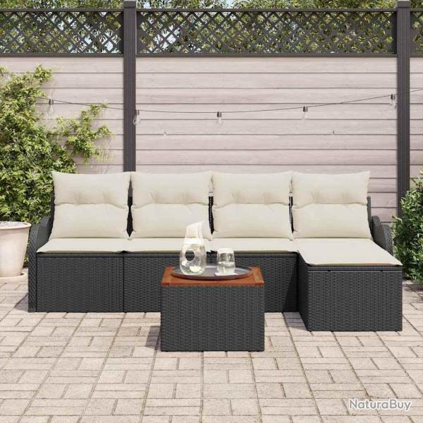 Ensemble de canap� de jardin 6 pcs Noir et Cr�me polyrotin