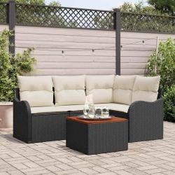 Ensemble de canap&eacute; de jardin 5 pcs Noir et Cr&egrave;me polyrotin