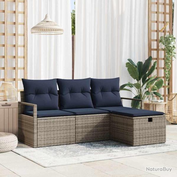 Ensemble de Canap�s avec coussin 4 pcs Gris et marine polyrotin