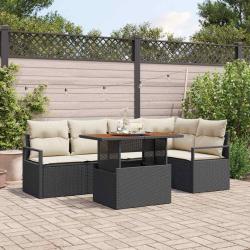 Ensemble de canap&eacute; de jardin 6 pcs Noir Poly rotin