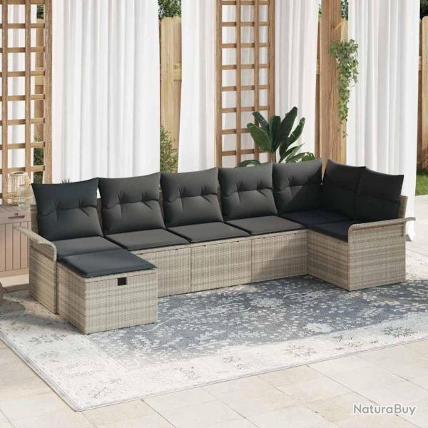 Ensemble de canap� de jardin 7 pcs Gris clair polyrotin
